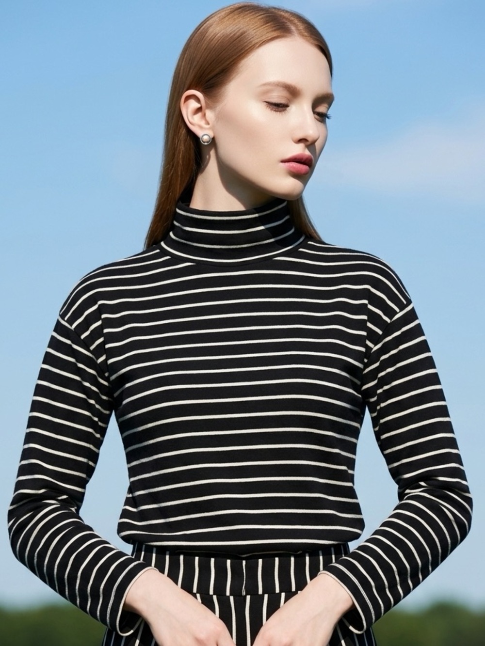 Garnet Hill striped relaxed-fit coastal grandma Vintage Knit Turtleneck